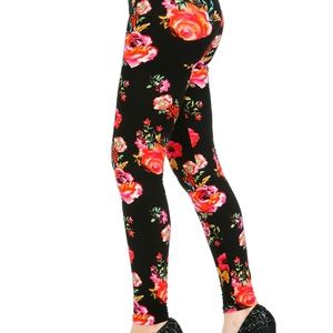 Black Background Floral Leggings
